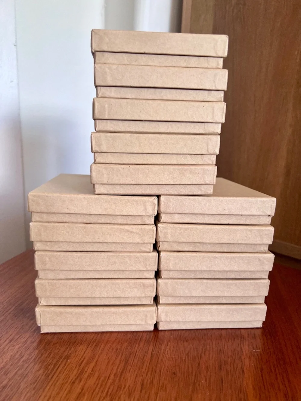 Qty 15 Brown Kraft Cotton-Filled Jewelry Boxes 5-1/4